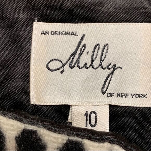 Milly Black Ivory Mod Print Polka Dot Soft Virgin Wool Career Pencil Skirt 10 - Picture 5 of 10